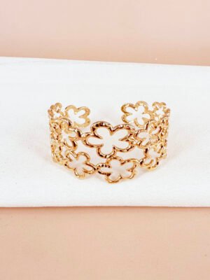 Bracelet manchette fleurs en acier inoxydable