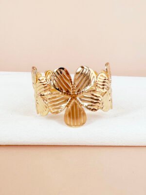 Bracelet manchette fleurs en acier inoxydable