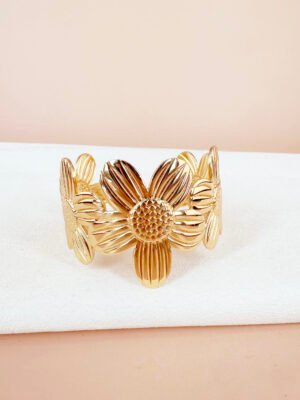 Bracelet manchette fleurs en acier inoxydable