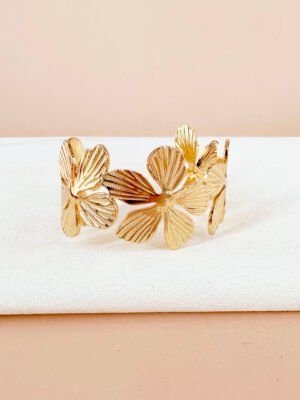 Bracelet manchette fleurs en acier inoxydable