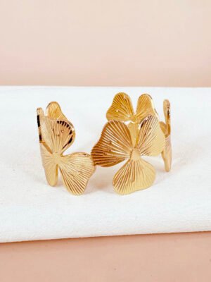 Bracelet manchette fleurs en acier inoxydable
