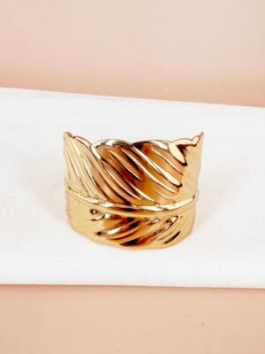 Bracelet manchette feuille en acier inoxydable