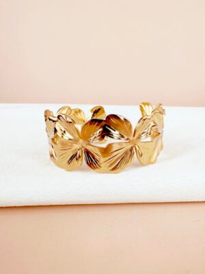 Bracelet manchette fleurs en acier inoxydable