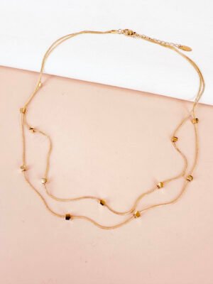 Collier double chaîne en acier inoxydable