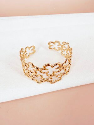 Bracelet manchette fleurs en acier inoxydable