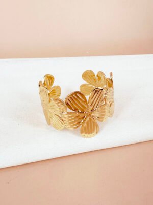 Bracelet manchette fleurs en acier inoxydable