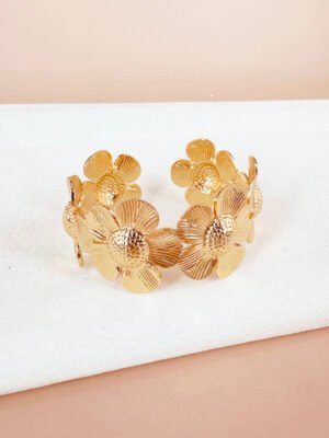 Bracelet manchette fleurs en acier inoxydable