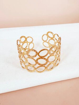 Bracelet manchette motif rond en acier inoxydable