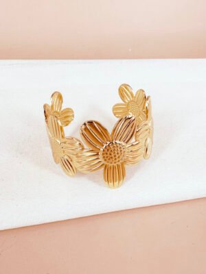 Bracelet manchette fleurs en acier inoxydable