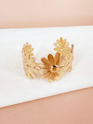 Bracelet manchette fleurs en acier inoxydable