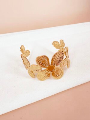 Bracelet manchette fleurs en acier inoxydable
