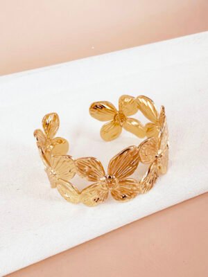 Bracelet manchette fleurs en acier inoxydable