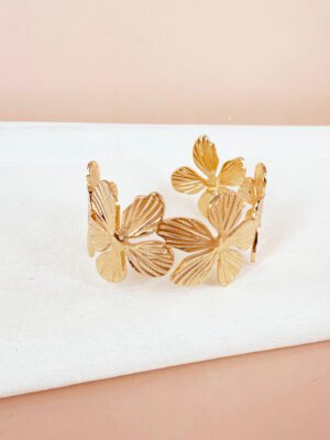 Bracelet manchette fleurs en acier inoxydable