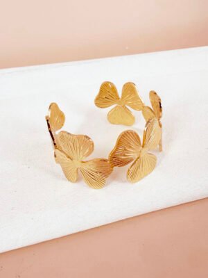 Bracelet manchette fleurs en acier inoxydable