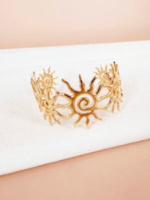 Bracelet manchette soleil en acier inoxydable