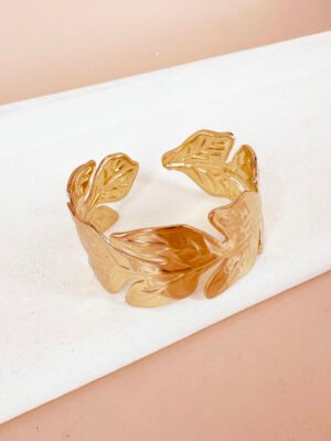 Bracelet manchette feuille en acier inoxydable