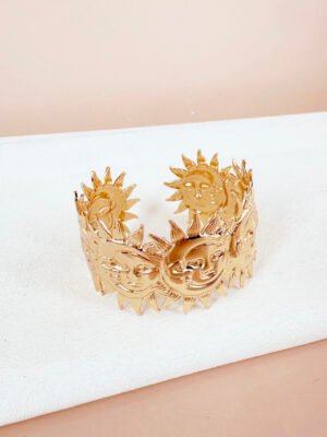 Bracelet manchette soleil en acier inoxydable