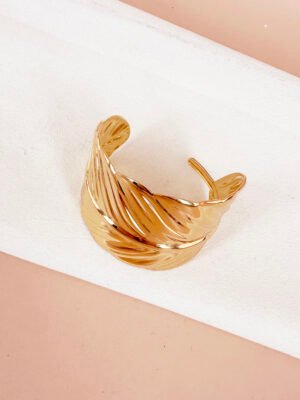 Bracelet manchette feuille en acier inoxydable