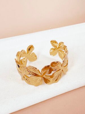 Bracelet manchette fleurs en acier inoxydable
