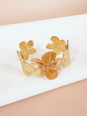 Bracelet manchette fleurs en acier inoxydable