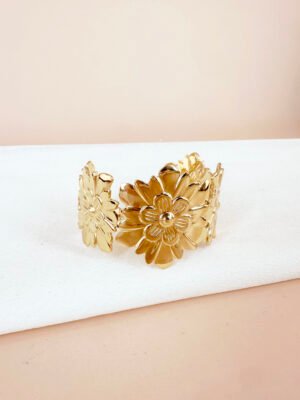 Bracelet manchette fleurs en acier inoxydable
