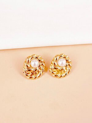 Boucles d&rsquo;oreilles tresse et perle en acier inoxydable