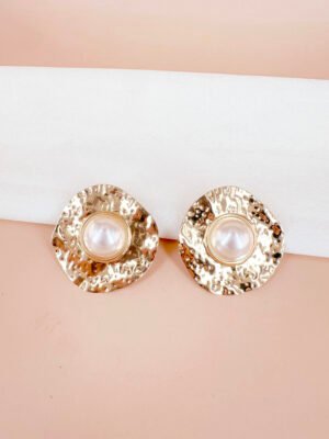 Grande boucles d&rsquo;oreilles rondes perles dorées