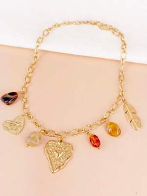 Collier Clea breloques coeur et résine