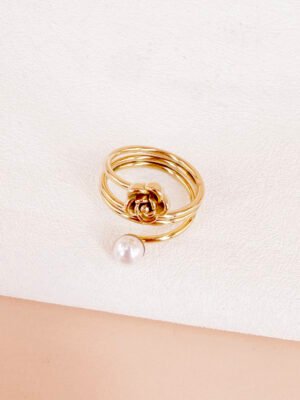 Bague torsade perle et fleur