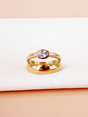 Bague June double jonc avec strass