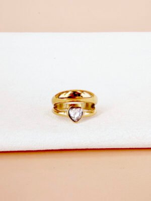 Bague Juliette double jonc avec strass en coeur