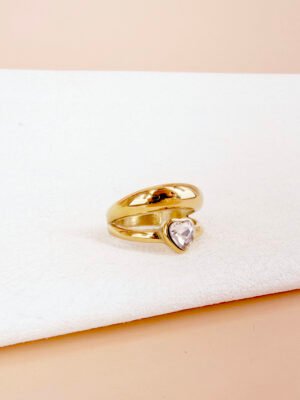 Bague Juliette double jonc avec strass en coeur
