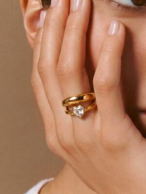 Bague Juliette double jonc avec strass en coeur