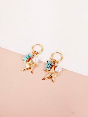 Boucles d’oreilles Dune – Etoile, perle et pierre