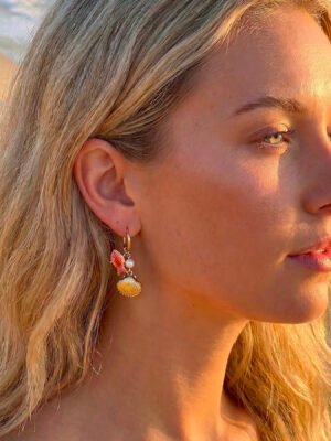 Boucles d’oreilles Gaïa – Coquillage et poisson rouge
