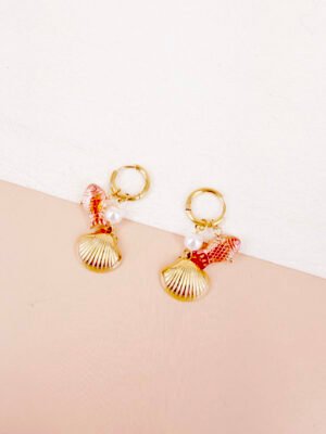 Boucles d’oreilles Gaïa – Coquillage et poisson rouge