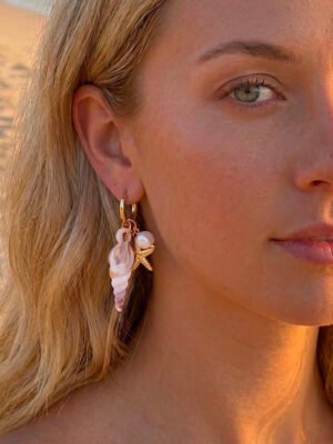 Boucles d’oreilles Opaline – Etoile et coquillage