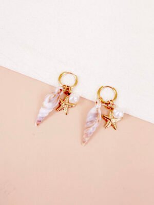 Boucles d’oreilles Opaline – Etoile et coquillage