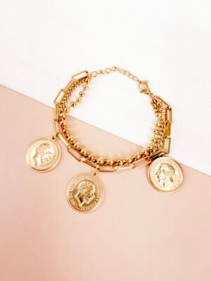 Bracelet breloques pièce dorée