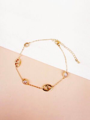 Bracelet cheville Carlita – Maille marine et strass