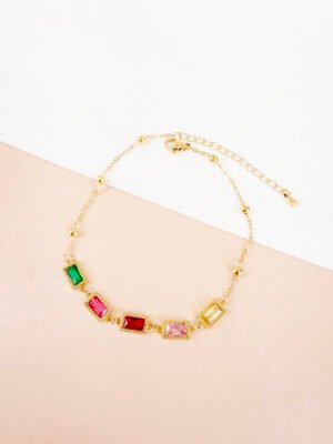 Bracelet cheville Mucia – strass rectangle coloré