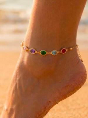 Bracelet cheville Melina – strass ovale coloré