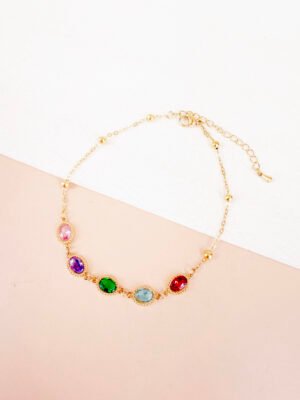 Bracelet cheville Melina – strass ovale coloré