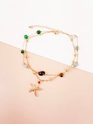 Bracelet cheville Starla – double chaîne et pierres colorées