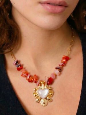 Collier Mae, coeur et perles de pierre