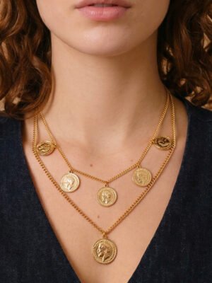 Collier Ulysse, breloques pièces dorées