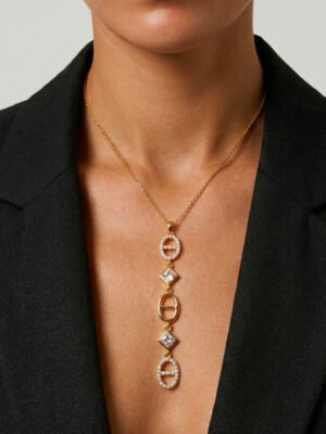 Collier Y Jena – maille marine et strass