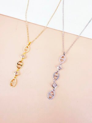 Collier Y Jena – maille marine et strass