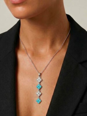Collier Y Clya – trèfles turquoise et strass