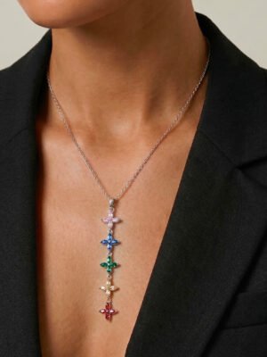 Collier Y Garda – fleur strass coloré